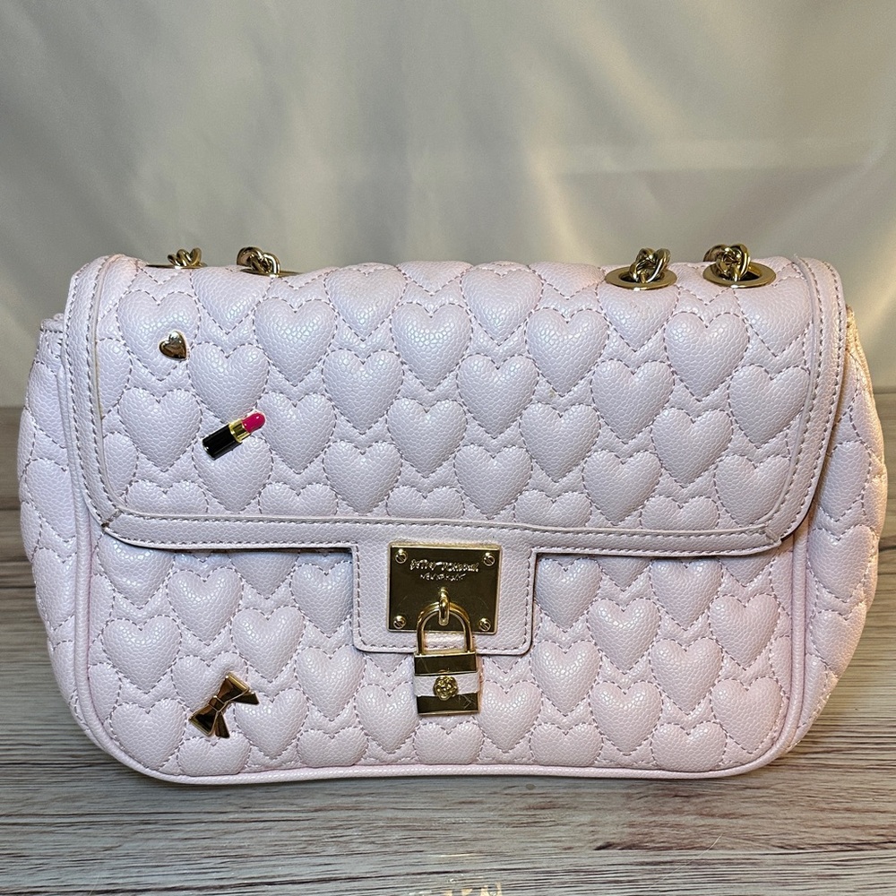 Betsey Johnson Pink Heart Quilted Shoulder Bag